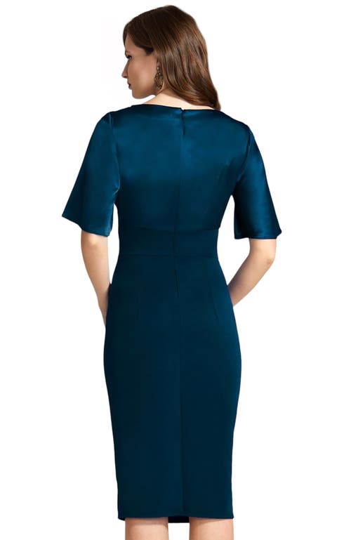 Shop Hotsquash London Clothing V-neck Satin-top Pencil Dress In Woodland Teal