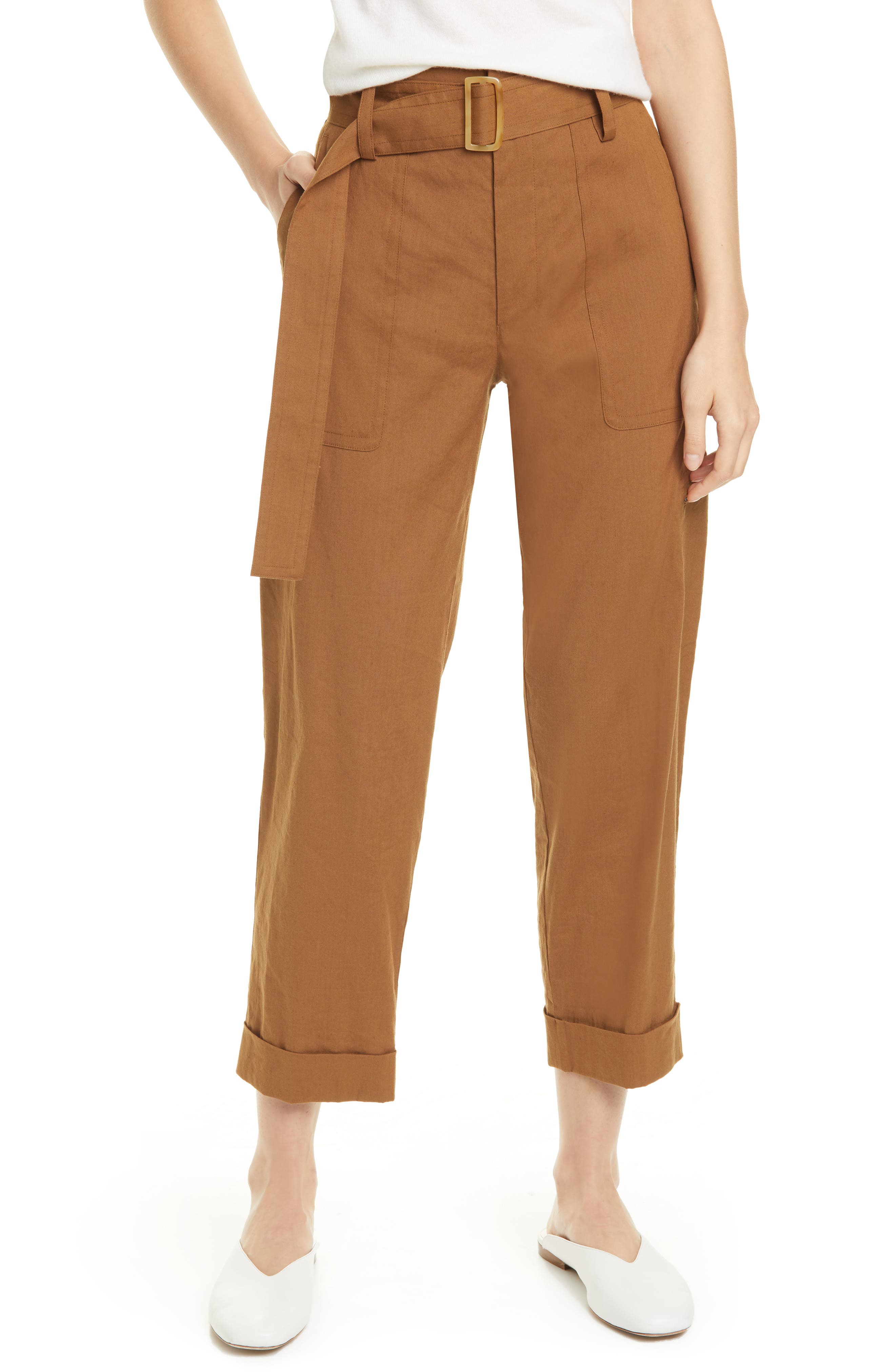 Vince Belted Linen Blend Pants Nordstrom Rack