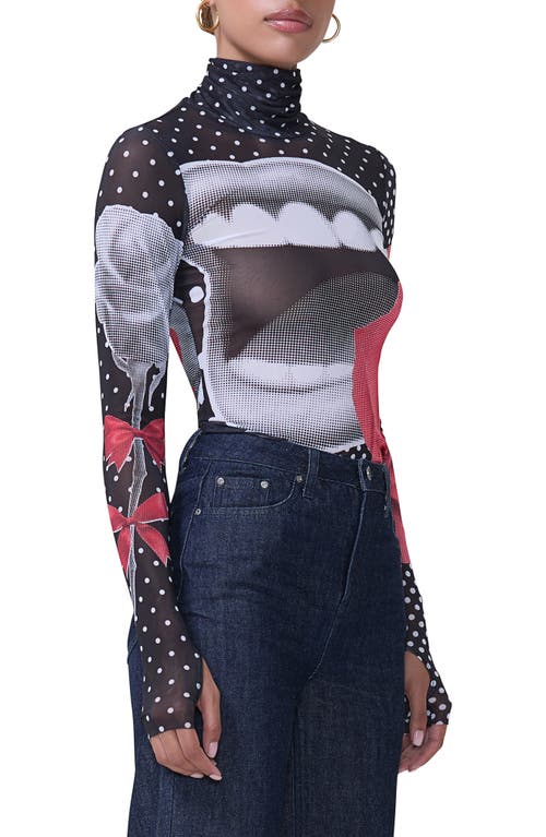 Afrm Zadie Print Mesh Turtleneck Top In Smile Dot