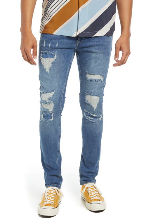 Topman Rip & Repair Skinny Jeans in Washed Blue