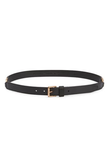Shop Allsaints Hexagon Link Leather Belt In Black/warm Brass