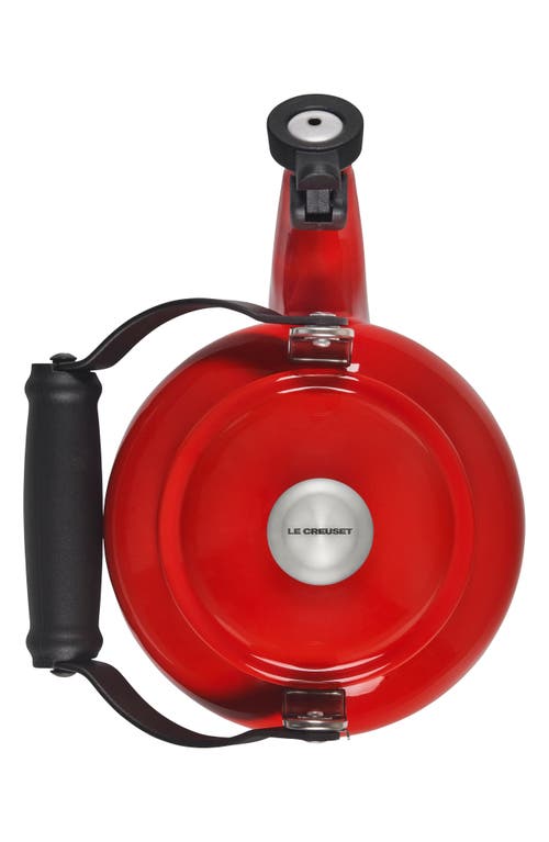 Le Creuset 1.25 Quart Enamel On Steel Demi Tea Kettle In Cerise/silver
