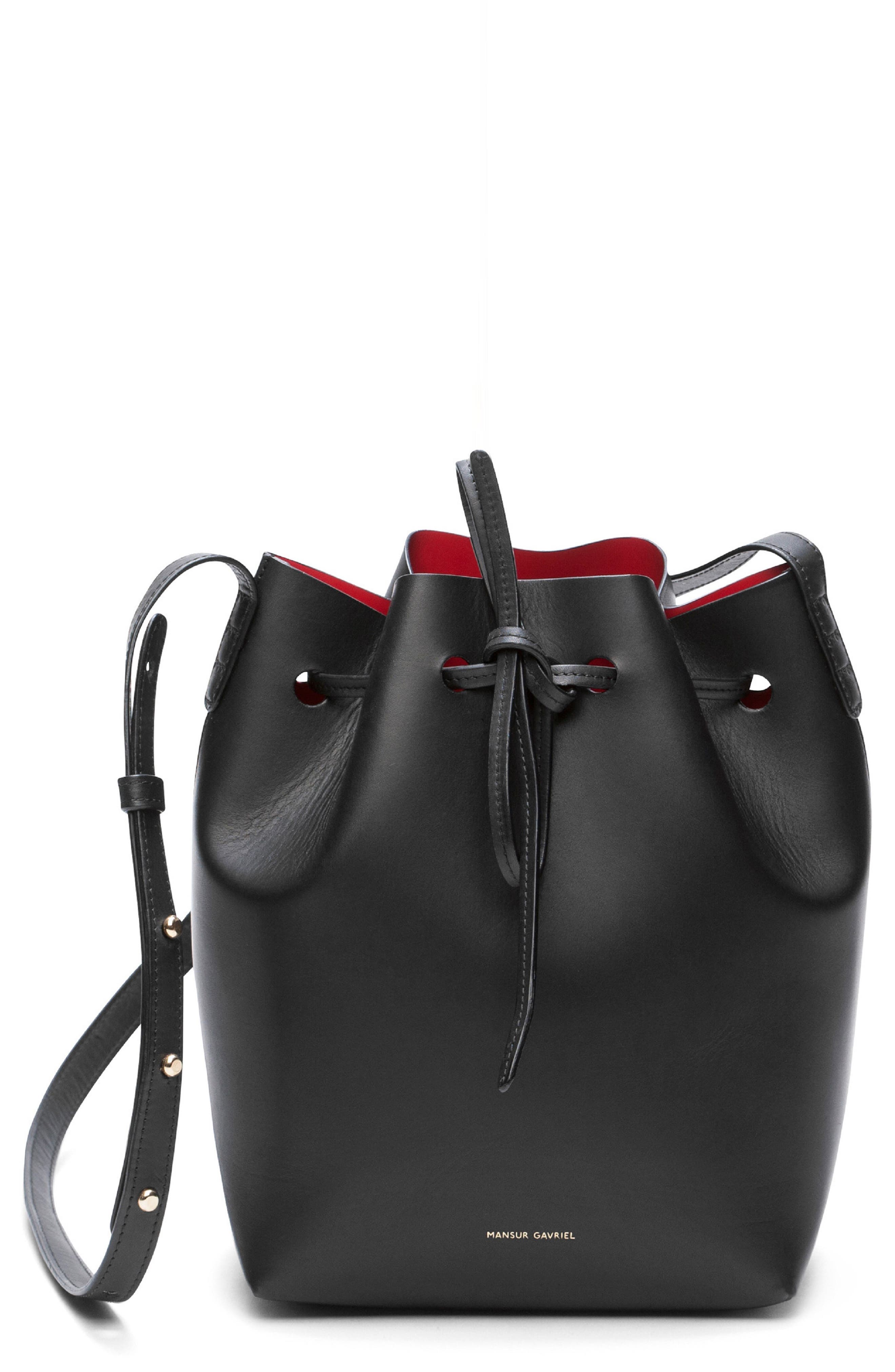Mansur Gavriel Mini Leather Bucket Bag In Black/ Flamma | ModeSens