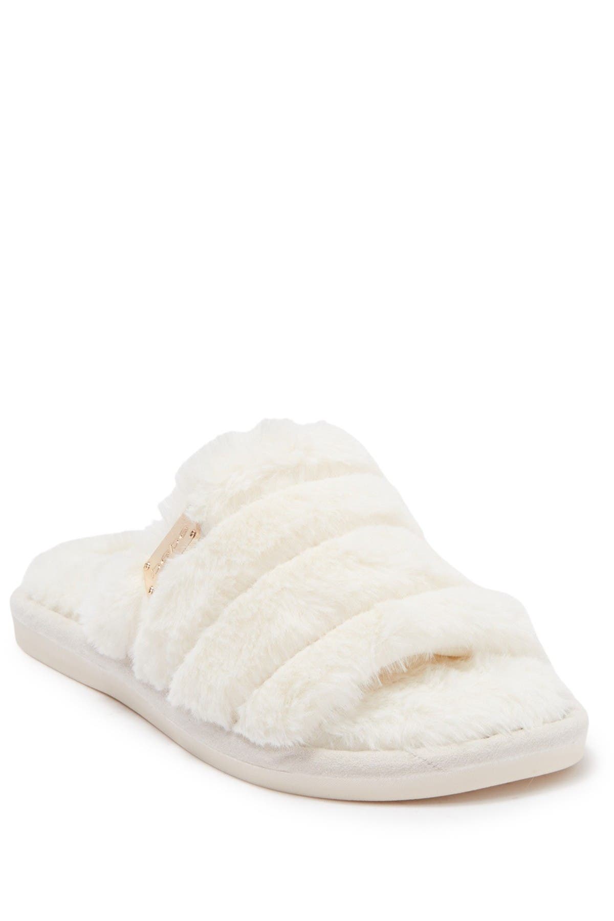 cream faux fur cross over mule slippers