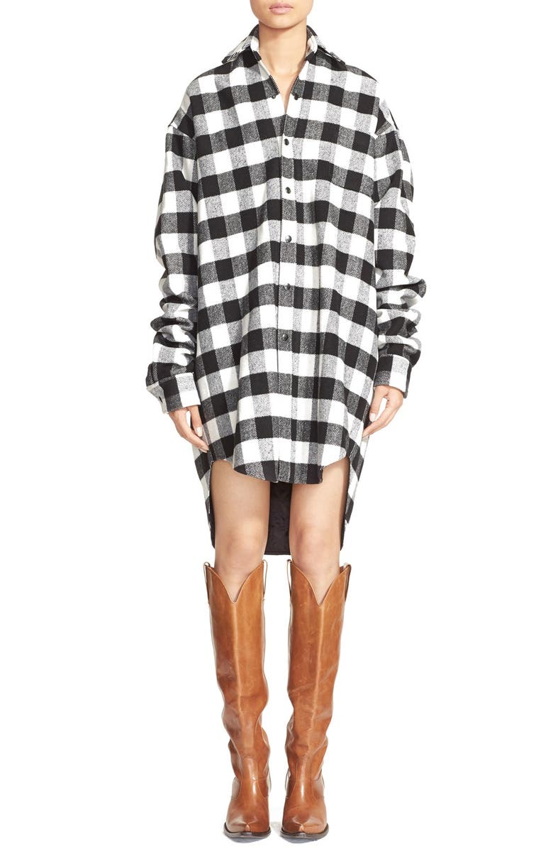 VETEMENTS Plaid Oversize Wool Blend Shirt, Main, color,