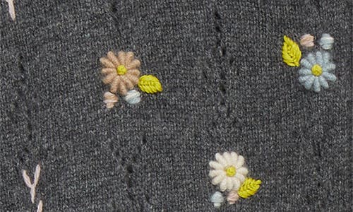 Shop Yanyan Daisy Embroidered Pointelle Lambswool Zip Cardigan In Charcoal