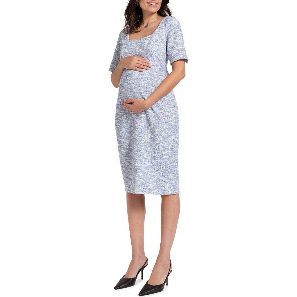 Shop Seraphine Tweed Maternity Dress In Blue