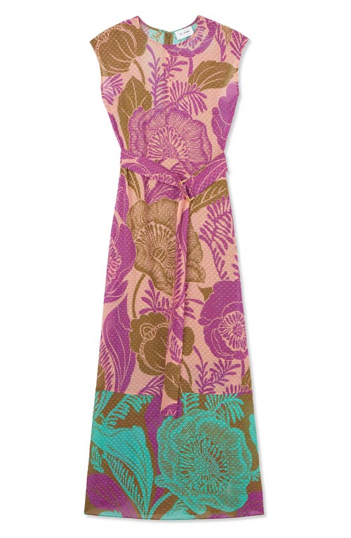 St John St. John Collection California Poppy Metallic Fil Coupé Midi Dress In Lichen Multi/brt Coral Multi