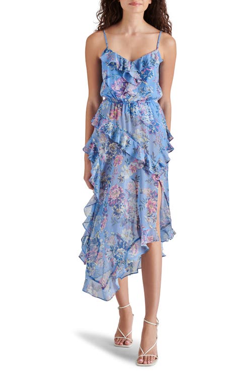 Steve Madden Delphine Floral Print Ruffle Sleeveless Chiffon Midi Dress Azure Blue at Nordstrom,