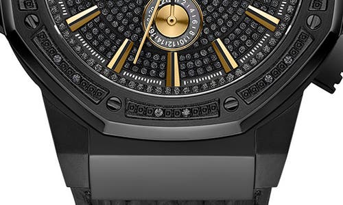 Jbw Saxon Diamond Croc Embossed Leather Strap Watch, 44mm In Ip Black