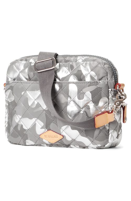 Shop Mz Wallace Small Metro Quilted Nylon Camera Bag In Silver Metallic Camo