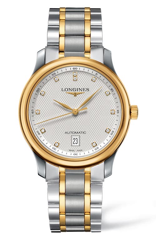Longines Master Automatic Diamond Bracelet Watch, 38.5mm in Silver/Gold at Nordstrom