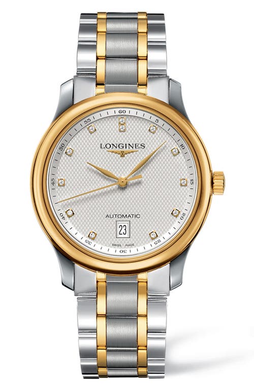 Shop Longines Master Automatic Diamond Bracelet Watch, 38.5mm In Silver/gold