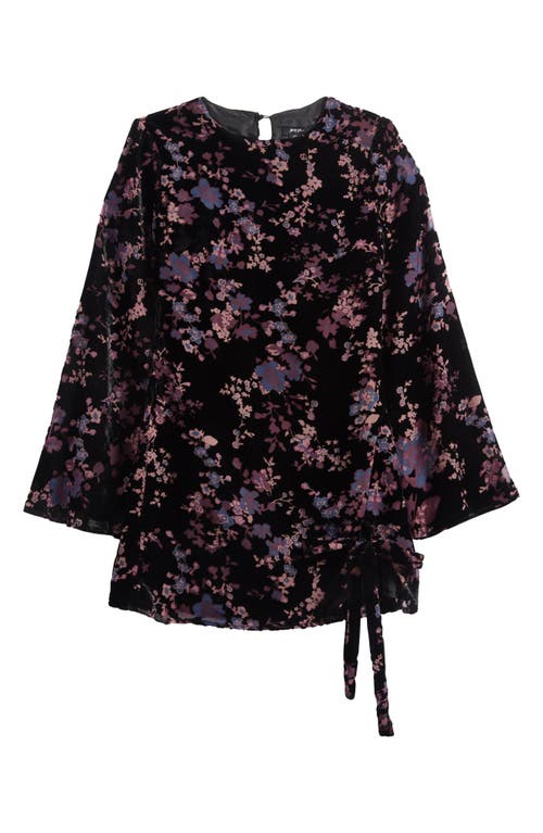 Shop Nasty Gal Floral Long Sleeve Side Tie Velvet Minidress In Purple