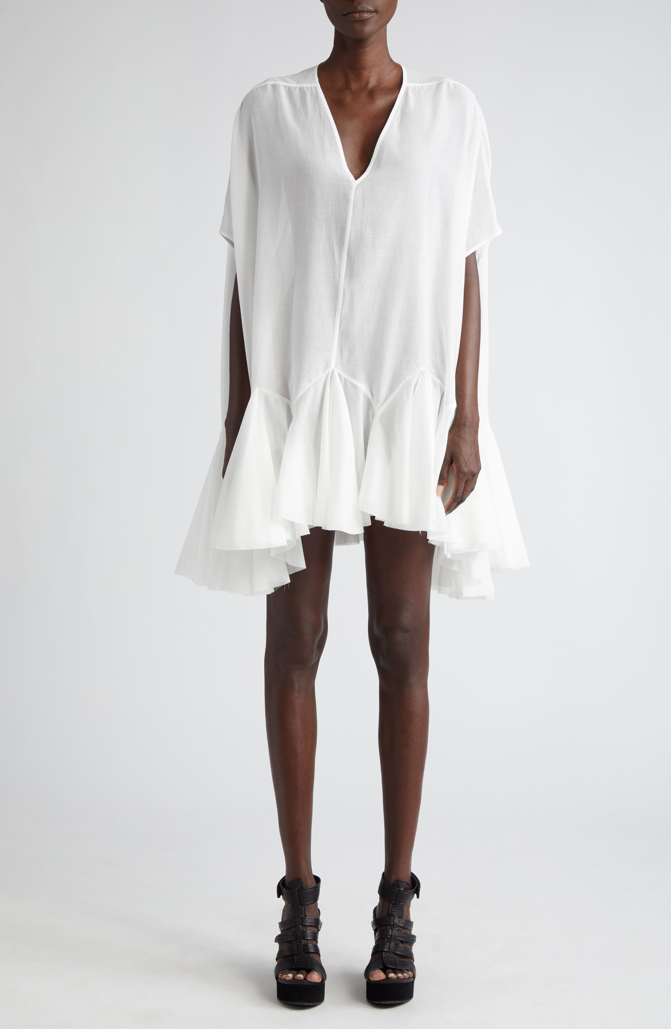 Rick Owens Divine Ruffle Hem Cotton Minidress | Nordstrom