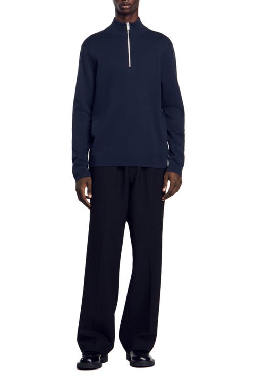 Shop Sandro Wool Sweater With Zip Collar In Blue Prusse