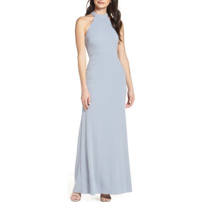 After Six Halter Neck Stretch Crepe Evening Dress, Grey