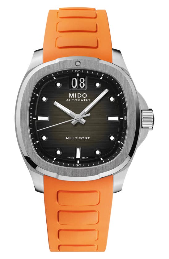 Mido Multifort Square Automatic Rubber Strap Watch, 40mm In Grey