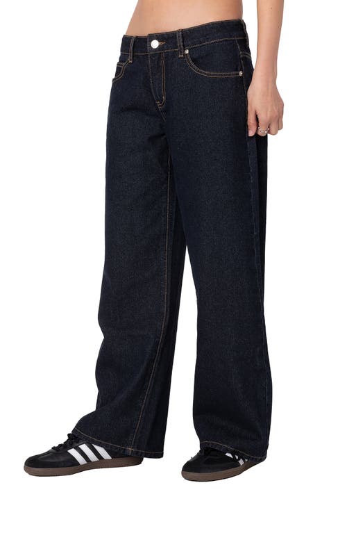 Shop Edikted Raelynn Washed Wide Leg Jeans In Indigo-blue-raw-wash