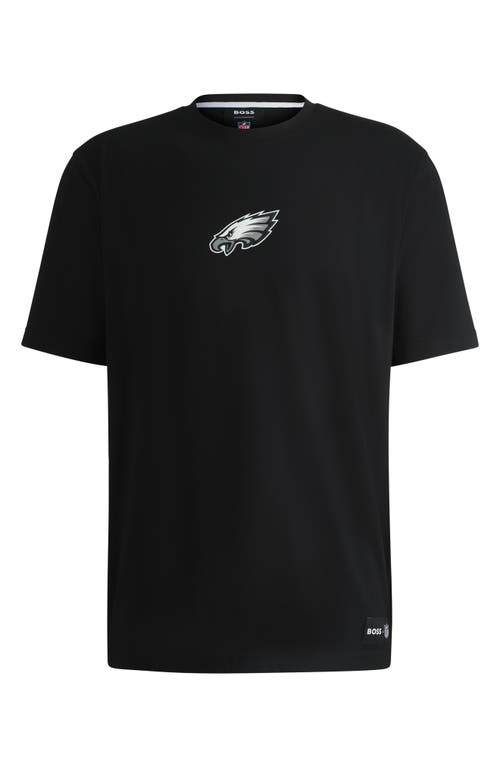 Shop Hugo Boss Boss X Nfl Stretch Cotton Graphic T-shirt In Philadelphia Eagles - Black