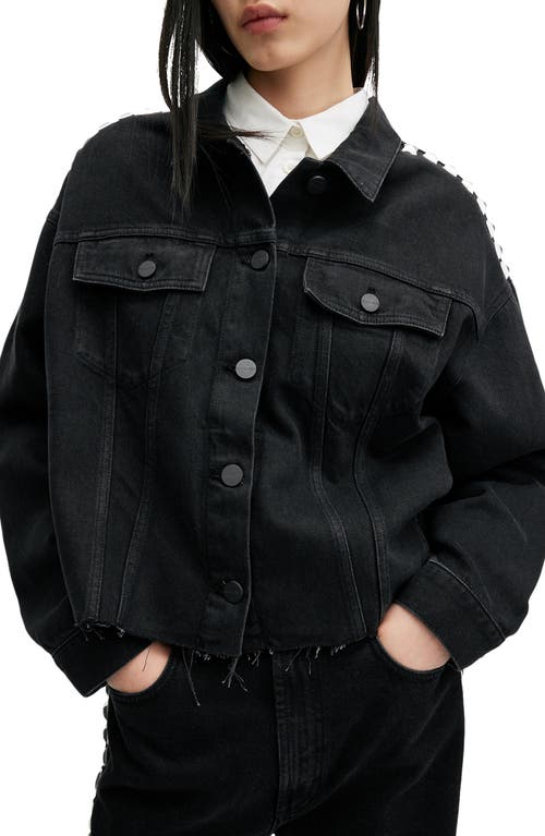 Shop Allsaints Piper Studded Denim Shacket In Black