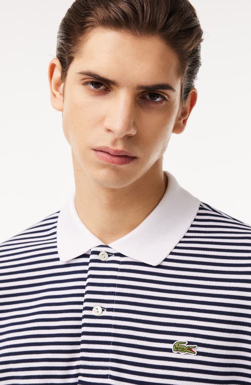 Shop Lacoste Original L.12.12 Petit Piqué Knit Polo In Marine/blanc