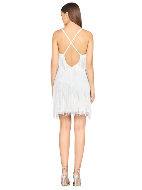 Lara New York Spaghetti Strap Fringe Dress In Ivory