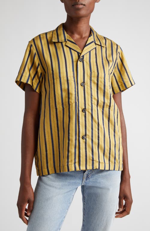 Bode Alumni Stripe Button-Up Shirt Yellow at Nordstrom,