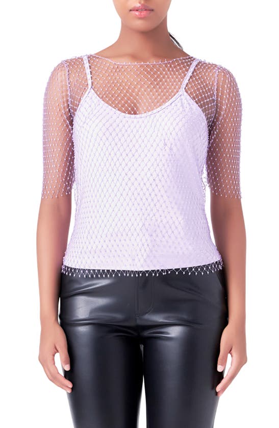 Endless Rose Embellished Mesh Top In Lilac