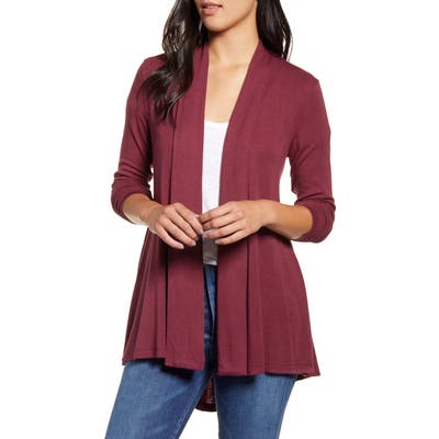 Bobeau High/low Jersey Cardigan, Burgundy