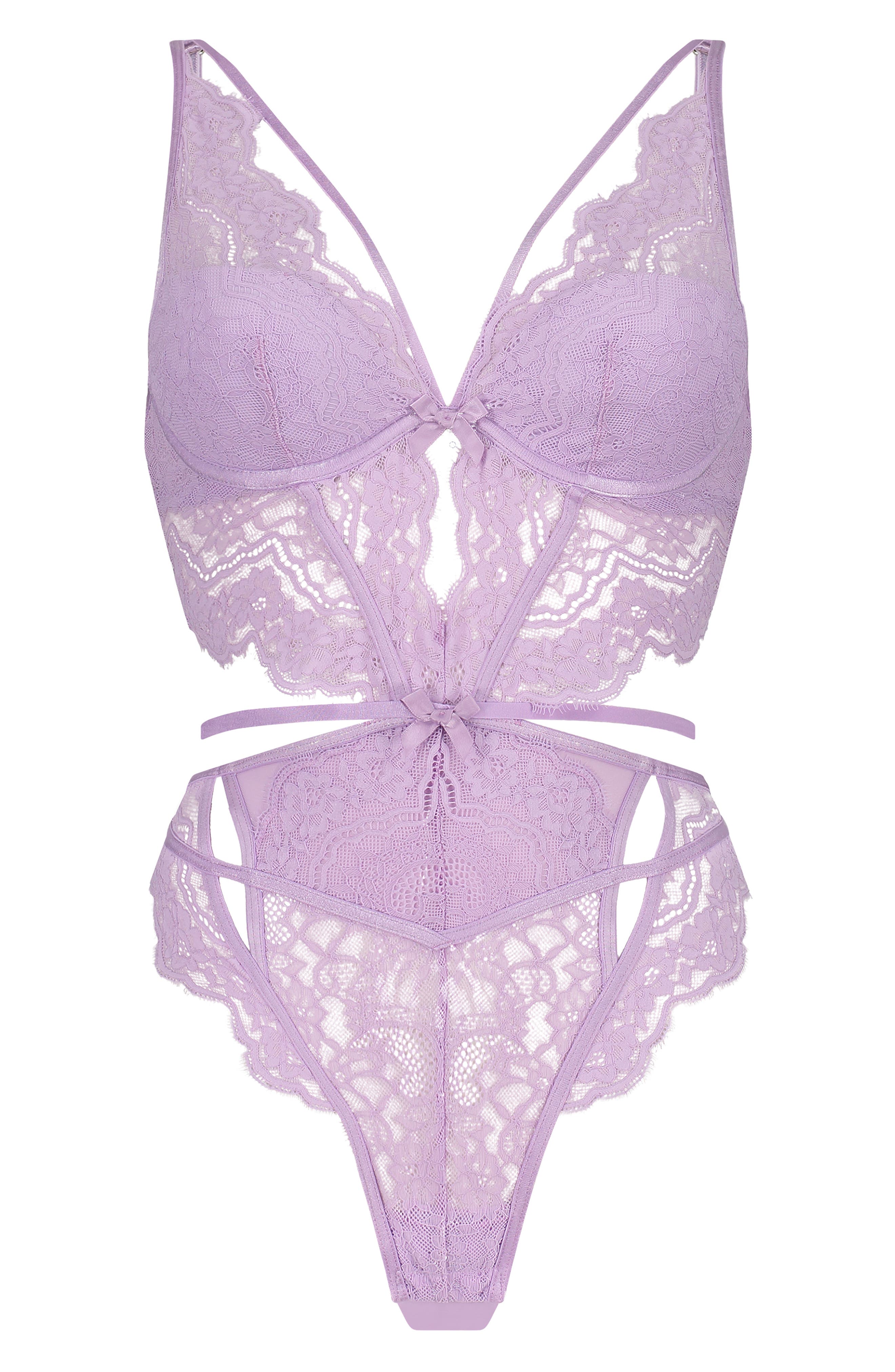 Hunkemöller Blaise Cutout Strappy Lace Underwire Teddy in Lavendula