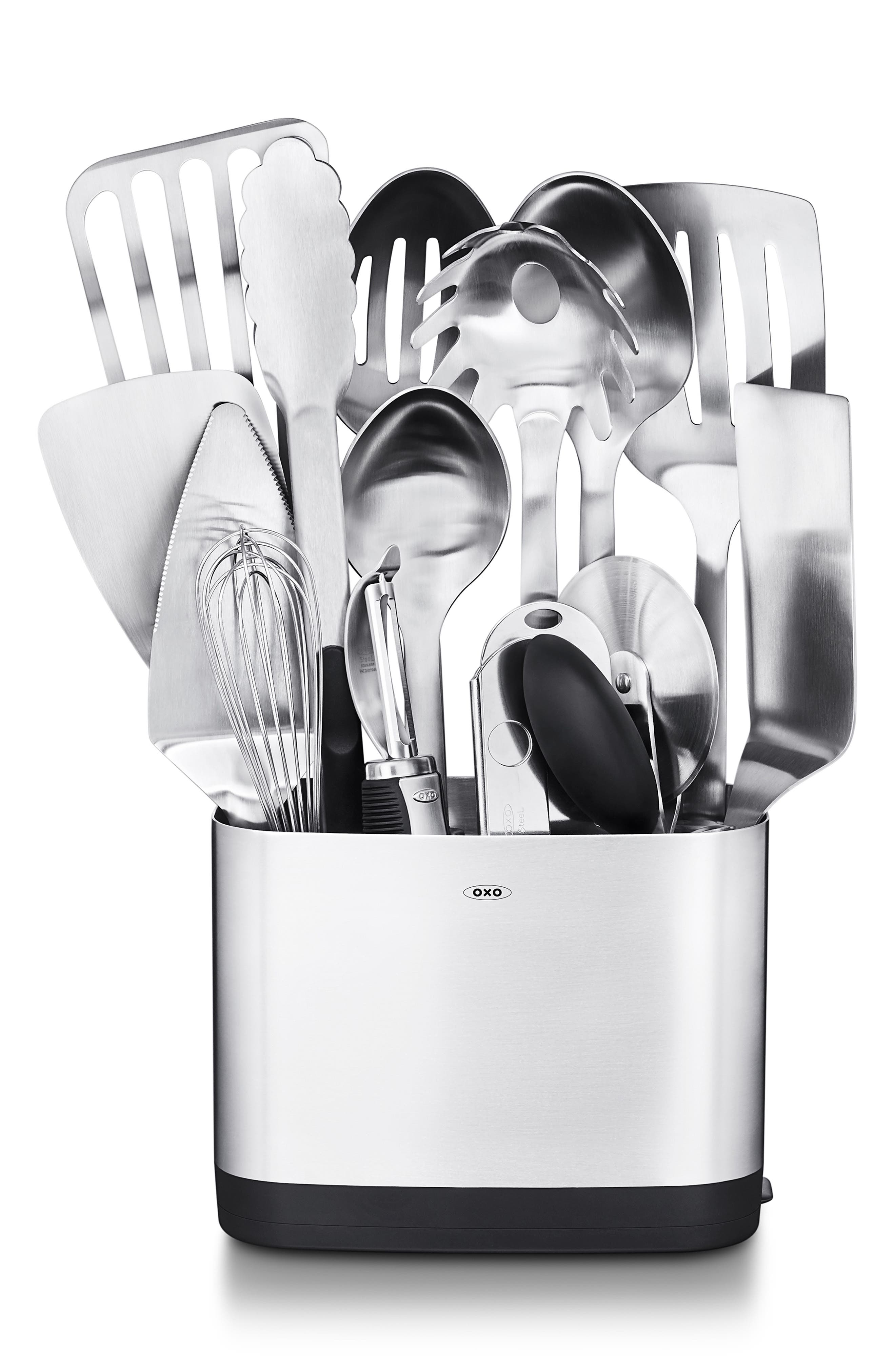 OXO 15-Piece Kitchen Utensil Set, Main, color, SILVER