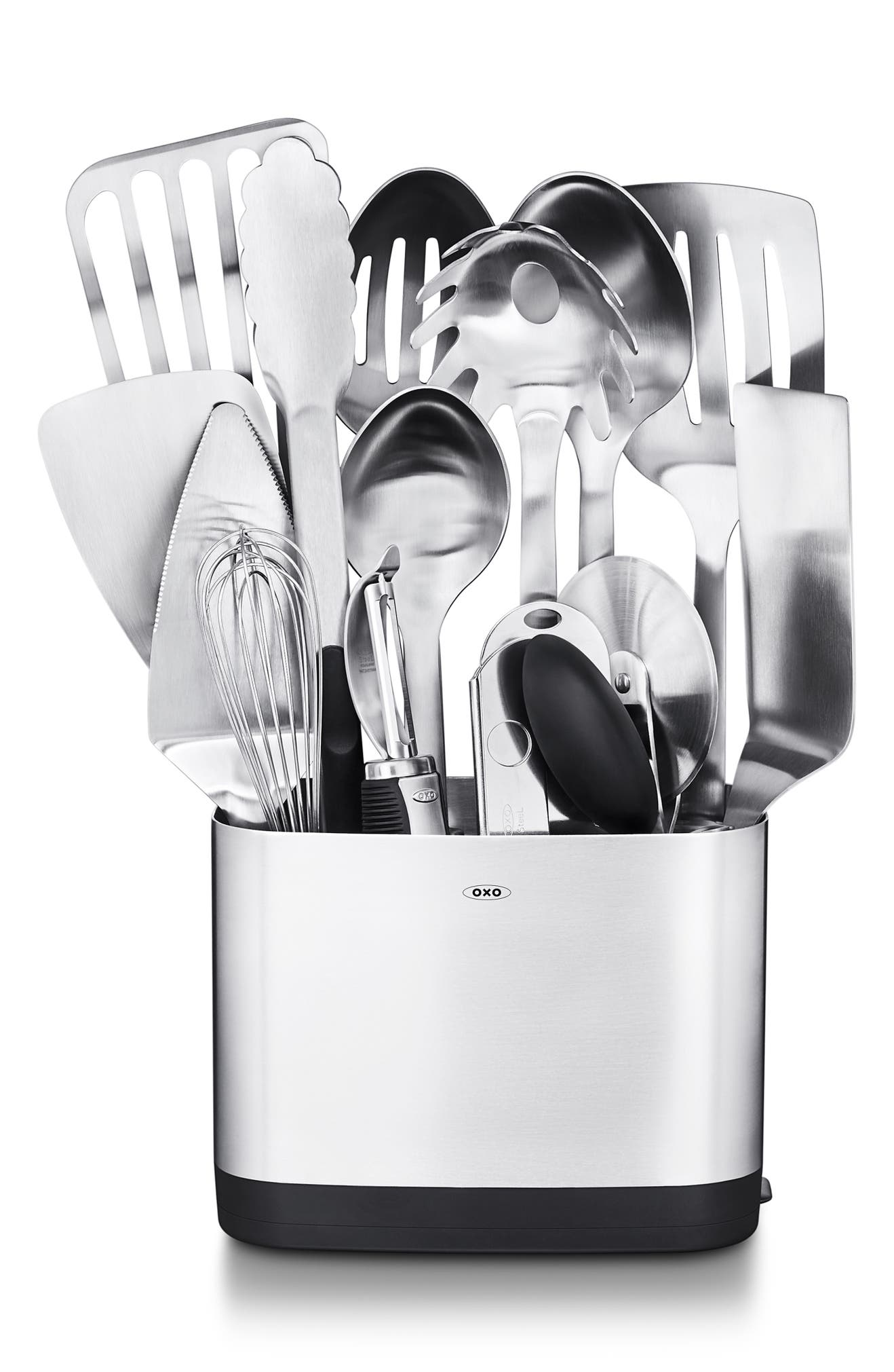 OXO 15-Piece Kitchen Utensil Set, Main, color, SILVER
