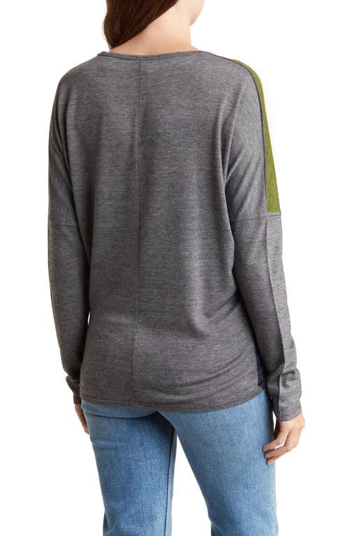 Shop Go Couture Open V-neck Spring Sweater In Grey/beetroot Purple/lime
