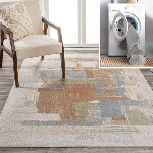 Shop Jonathan Y Weaver Abstract Coastal Watercolor Machine-washable Area Rug In Cream/multi