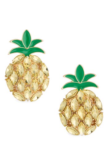 Leith Enamel Pineapple Drop Earrings In Gold