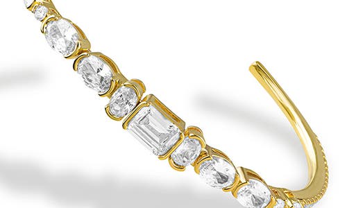 Shop Cz By Kenneth Jay Lane Prong Set Mixed Cut Cz Open Cuff Bracelet In Clear/gold