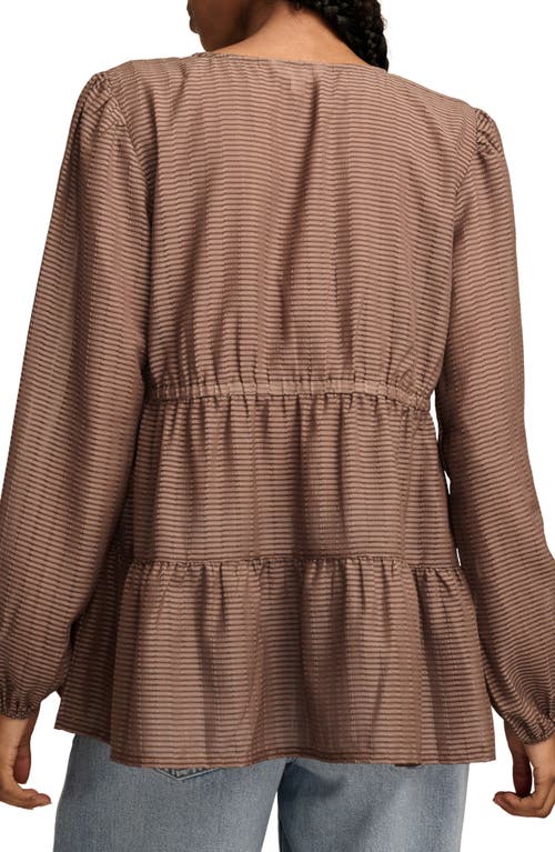 Lucky Brand Stripe Surplice Neck Tiered Top In Deep Taupe