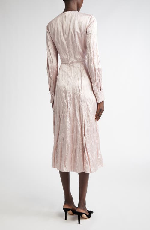 ERDEM ERDEM EMBELLISHED ROSE APPLIQUÉ LONG SLEEVE RUMPLED SATIN MIDI DRESS 