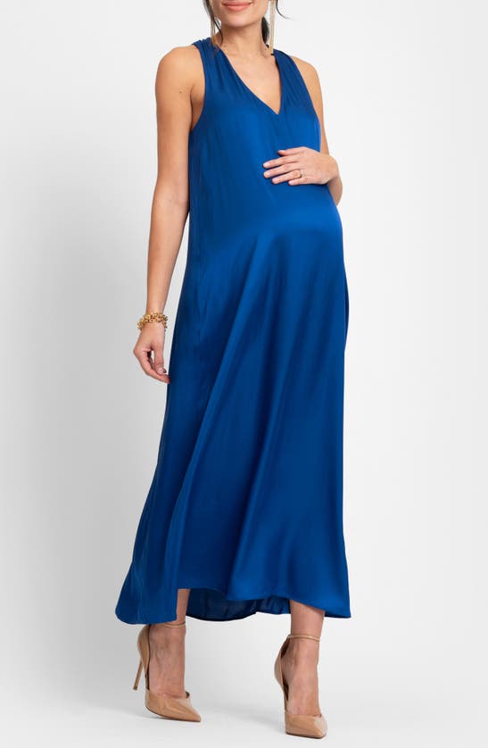 Shop Seraphine Convertible Satin Maternity Maxi Dress In Cobalt