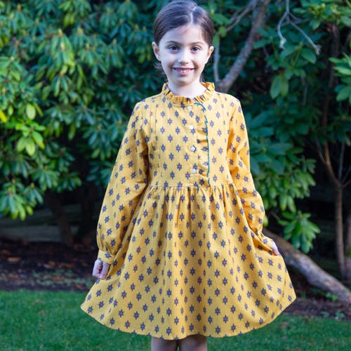 Beet World Toddler Girls' Long Sleeves Dress With Front Ruffle| Yellow And Pink In Yellow And Pink