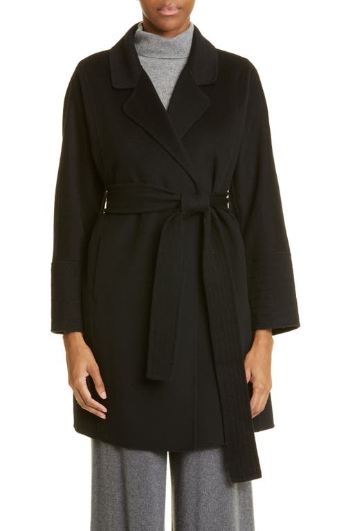St. John Collection Belted Double Face Wool & Cashmere Wrap Coat in Black