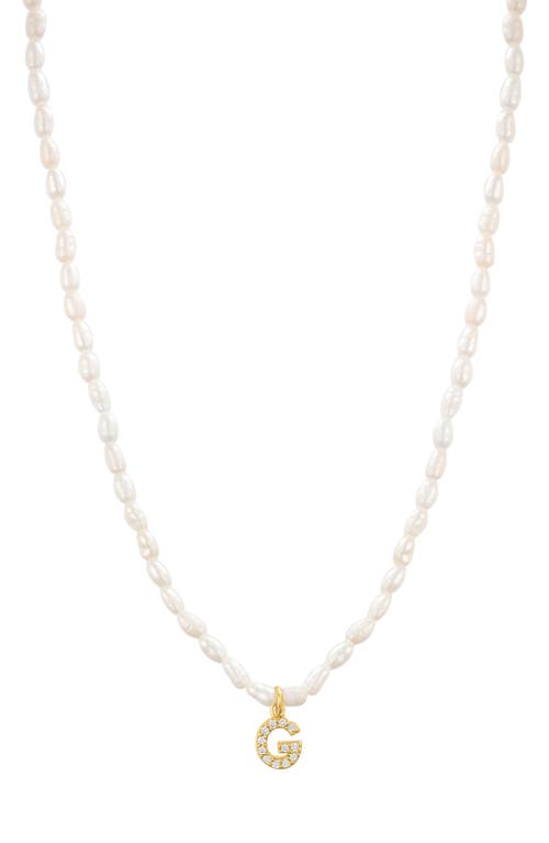 Initial Freshwater Pearl Beaded Necklace in White - G