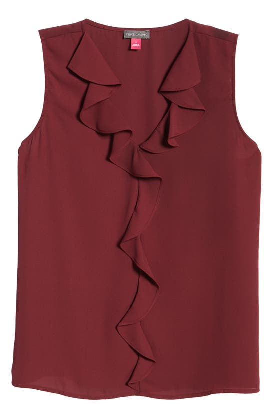 Vince Camuto Ruffle Neck Sleeveless Georgette Blouse In Cranberry