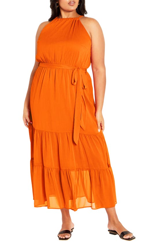 City Chic Callie Tiered Belted Maxi Dress In Tangerine