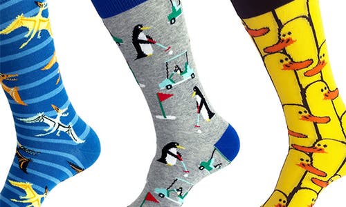 Unsimply Stitched 3-pack Assorted Graphic Crew Socks In Grey Multi