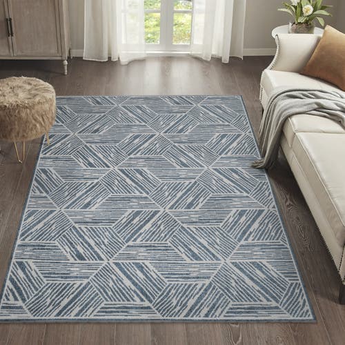 Jonathan Y Vector Modern Coastal Geometric Machine-washable Area Rug In Blue/cream