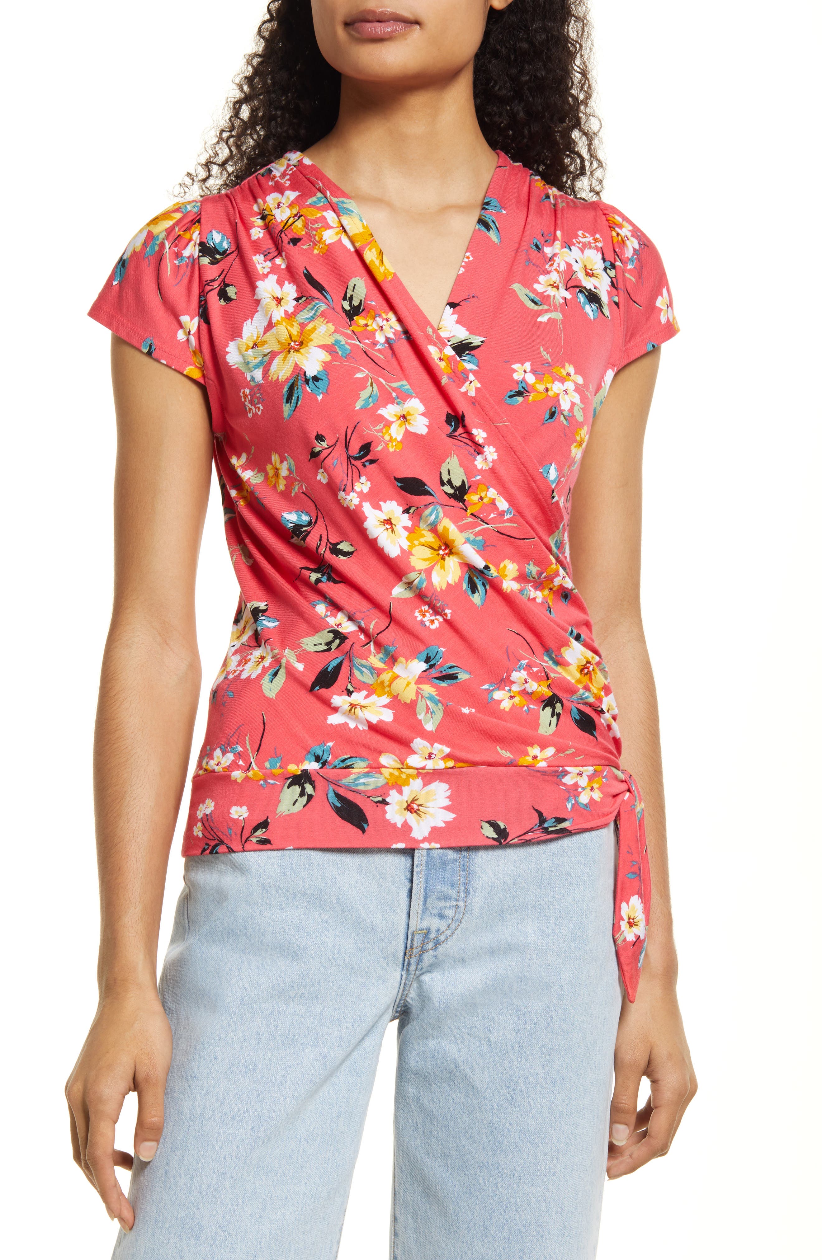 Loveappella Floral Faux Wrap Top 
