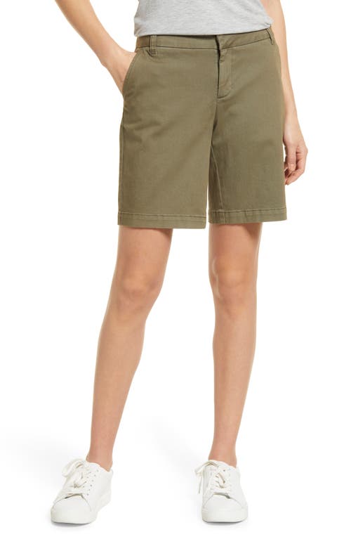 Caslon(R) Women's 9-Inch Stretch Cotton Twill Shorts in Olive Sarma