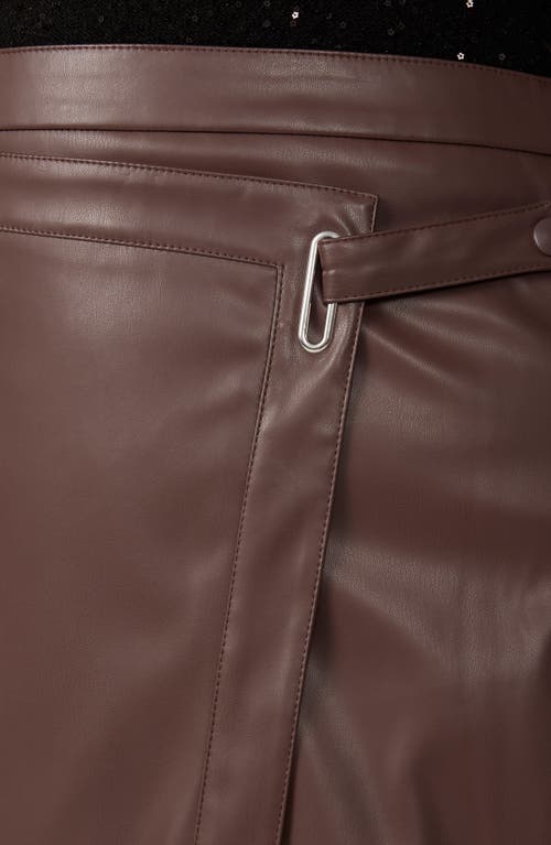 Estelle Michelangelo Faux Leather Wrap Midi Skirt In Chocolate